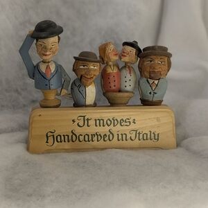 Vintage Arni Mechanical Hand carved Bottle Stopper Set of 4 With Stand Italy